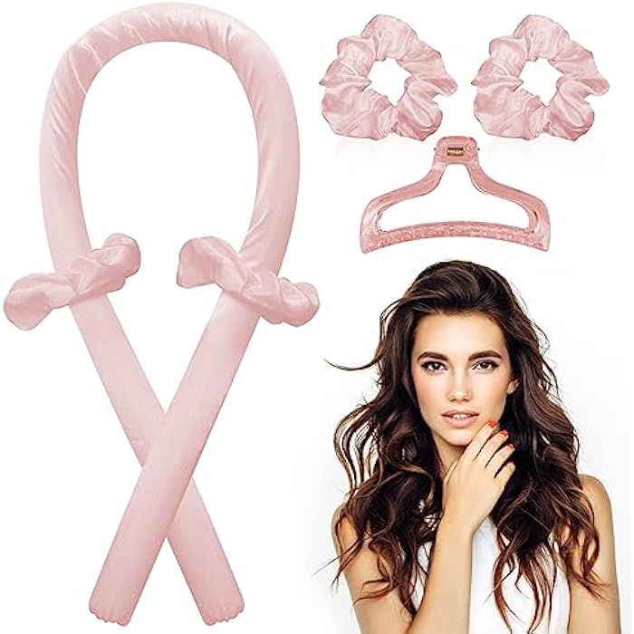 Jsdoin Heatless Curlers Headband -Heatless Curling Rod Headbands, Satin set overnight hair no heat curling, Wave Roller curler, Styling Tools for Long Medium Hair, Pink, Pack of 1 - Image 1